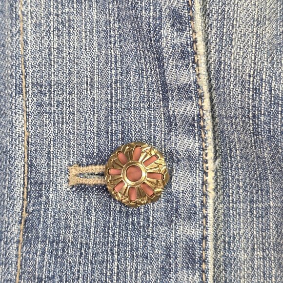 Elie Tahari Denim Jean Jacket Women Small Blue Distressed Embellished Lined Boho - Picture 7 of 13